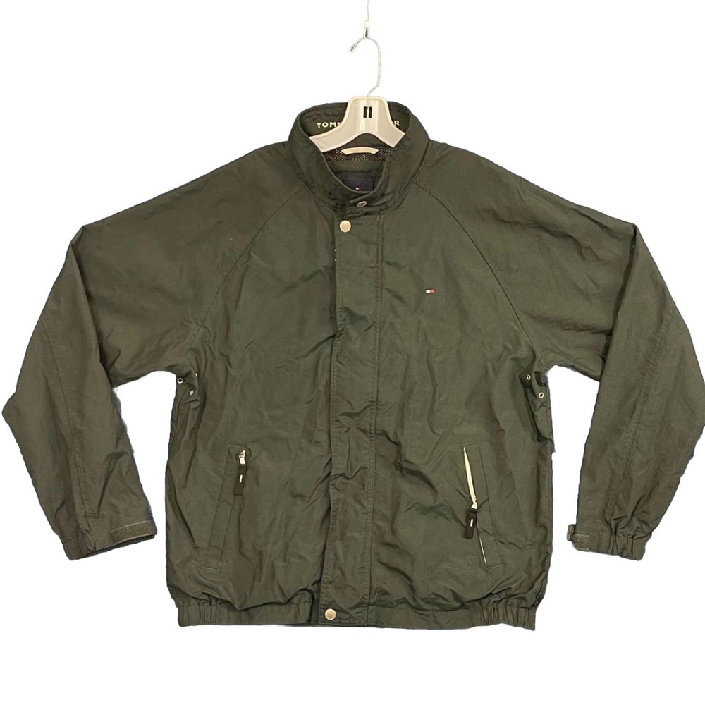 Tommy Hilfiger bomber Jacket Men’s Water Resistant Windbreaker Large Olive Green